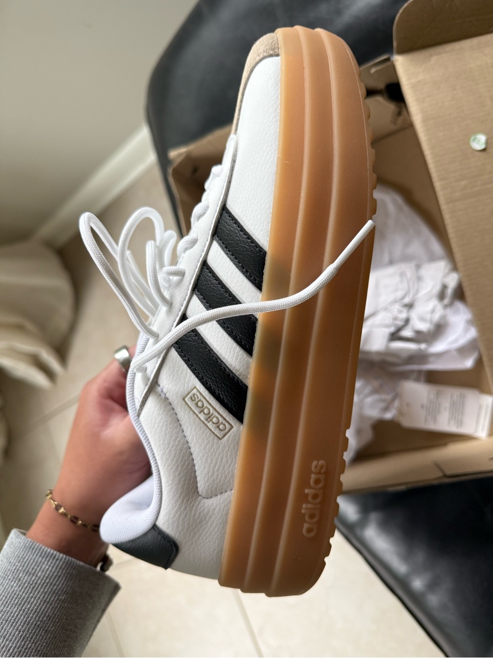adidas White and Black VL Court Bold Sneakers - Picture 5 of 9